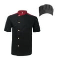 thumbnail image 1 of Toptie Unisex Short Sleeve Cooking Chef Coat Jacket with Adjustable Hat-Black Snap-L, 1 of 5