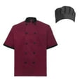 thumbnail image 1 of Toptie Unisex Short Sleeve Cooking Chef Coat Jacket with Adjustable Hat-Red-XXL, 1 of 5