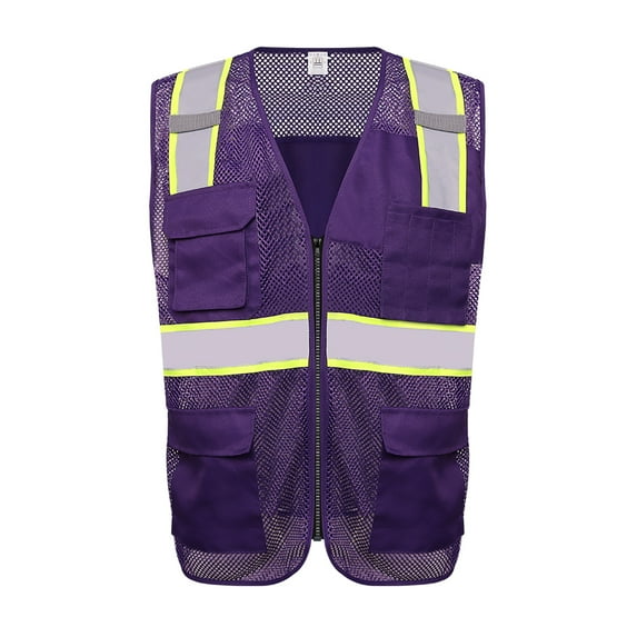 Toptie Unisex US Big High Visibility Safety Vest with Reflective Straps and Pockets Soft, Durable, Breathable-Purple- M