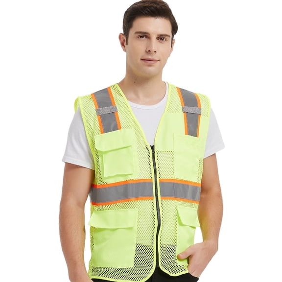 Toptie Unisex US Big High Visibility Safety Vest with Reflective Straps and Pockets Soft, Durable, Breathable-Yellow- 3XL