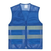 Toptie Unisex US Big Mesh Volunteer Vest Zipper Front Safety Vest with Reflective Strips and Pockets-Blue1-US M