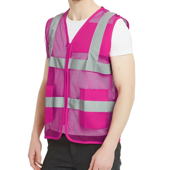 Toptie Unisex US Big Mesh Volunteer Vest Zipper Front Safety Vest with Reflective Strips and Pockets