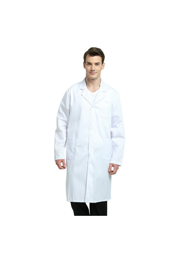 Unisex White Lab Coat Doctor Nurse Uniform Workwear-White-2XL