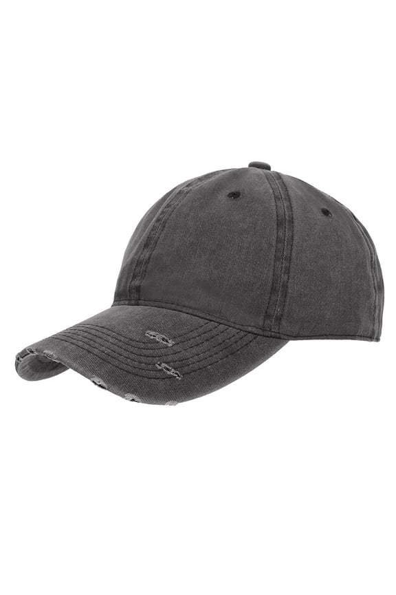 Vintage Washed Cotton Distressed Baseball Cap Dad Hat Adjustable Low-Profile Polo Hat-Black