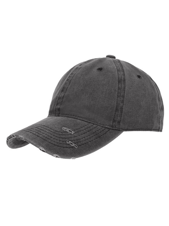 Vintage Washed Cotton Distressed Baseball Cap Dad Hat Adjustable Low-Profile Polo Hat-Black