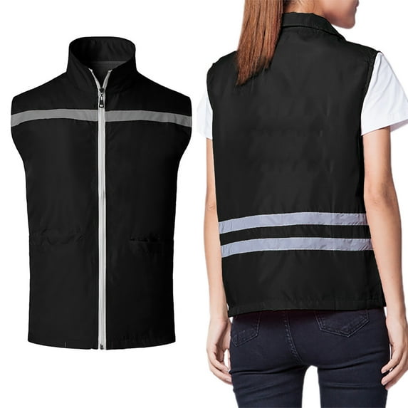 Toptie Volunteer Supermarket Uniform Safety Vest Activity Event Vest with Reflective Stripes Slim Fit-Black-L