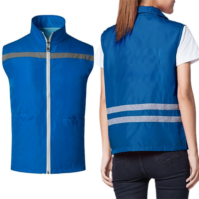 Toptie Volunteer Supermarket Uniform Safety Vest Activity Event Vest with Reflective Stripes Slim Fit-Navy-XL