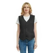 Toptie Waiter Uniform Unisex Button Vest For Supermarket Clerk & Volunteer-Black-US Size S