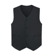 Toptie Waiter Uniform Unisex Button Vest For Supermarket Clerk & Volunteer-Black-US Size XL