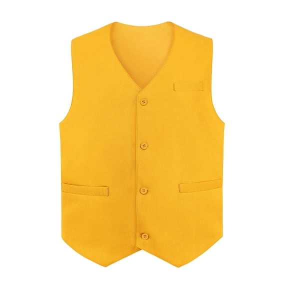 Toptie Waiter Uniform Unisex Button Vest For Supermarket Clerk & Volunteer-Yellow-US Size XXL