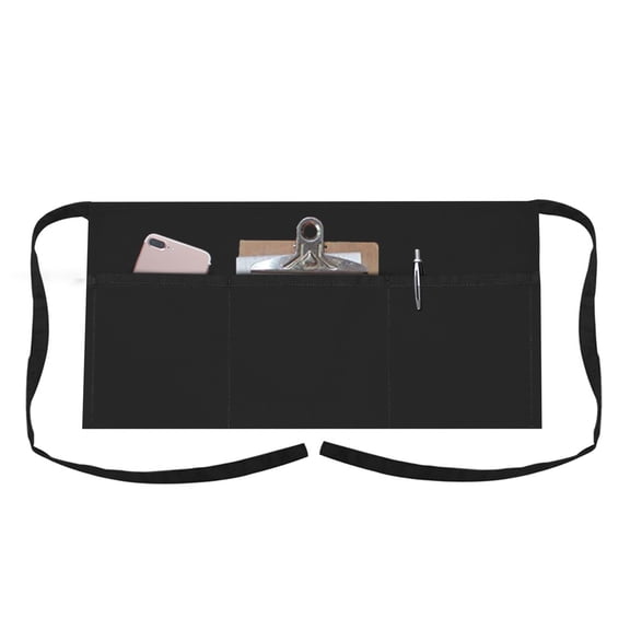 Toptie Waitress Waiter Server Bistro Waist Apron with 3 Pockets, Restaurant Kitchen Chef Half Aprons, 24"W x 12"H-Black