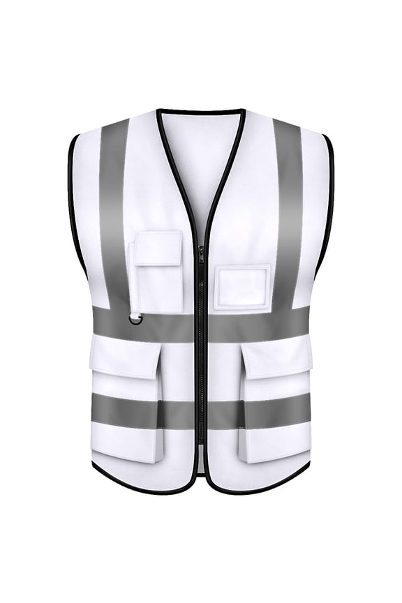 White Safety Vest, Incident Command Vest with 5 Pockets and High Visibility 2" Reflective Strips-White-M