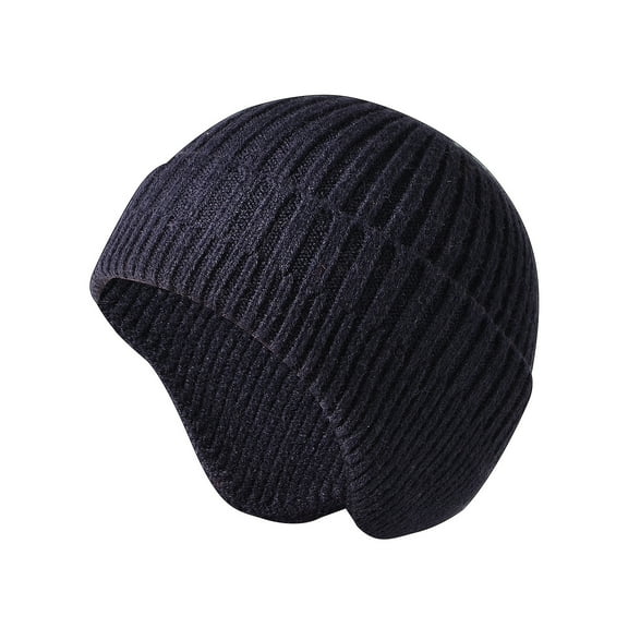 Toptie Winter Warm Ski Knit Beanie with Ear Covers for Men Women Soft Thick Cuffed Beanie-Navy