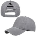 thumbnail image 1 of Toptie Women 3-Stripe Ponytail Baseball Cap Distressed Washed Messy High Bun Ponytail Hat-Grey, 1 of 7