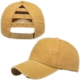 thumbnail image 1 of Toptie Women 3-Stripe Ponytail Baseball Cap Distressed Washed Messy High Bun Ponytail Hat-Yellow, 1 of 7