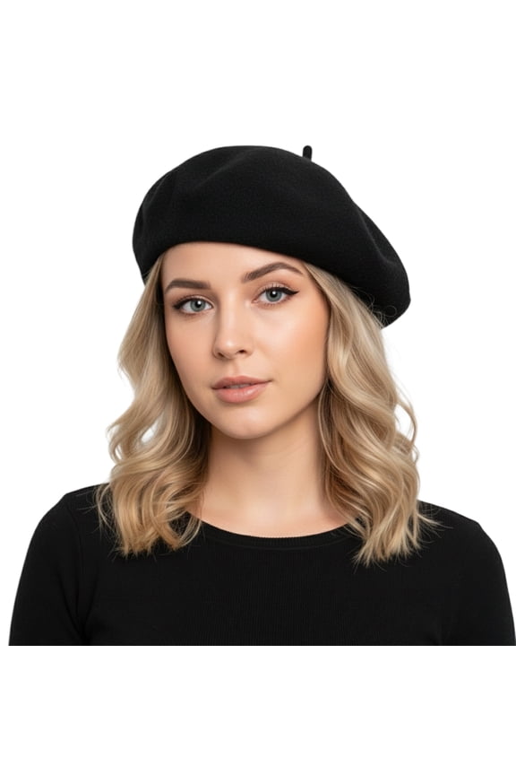 Women Classic French Style Beret Artist Basque Beanie Hat-Black