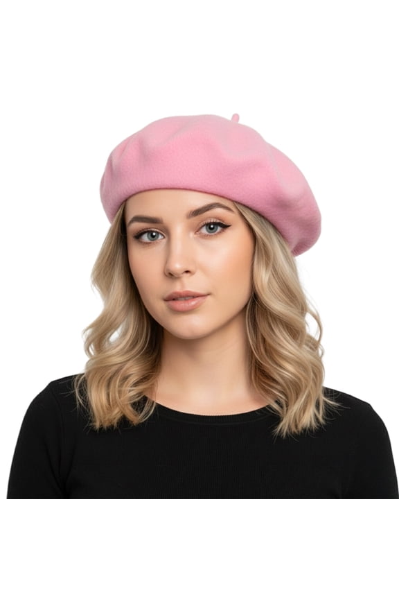 Women Classic French Style Beret Artist Basque Beanie Hat-Pink