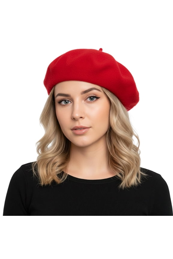 Women Classic French Style Beret Artist Basque Beanie Hat-Red