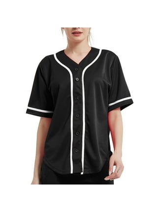 Toptie Women's Baseball Jersey Hip Hop Hipster Button Down Baseball  T-Shirt-Red White-S