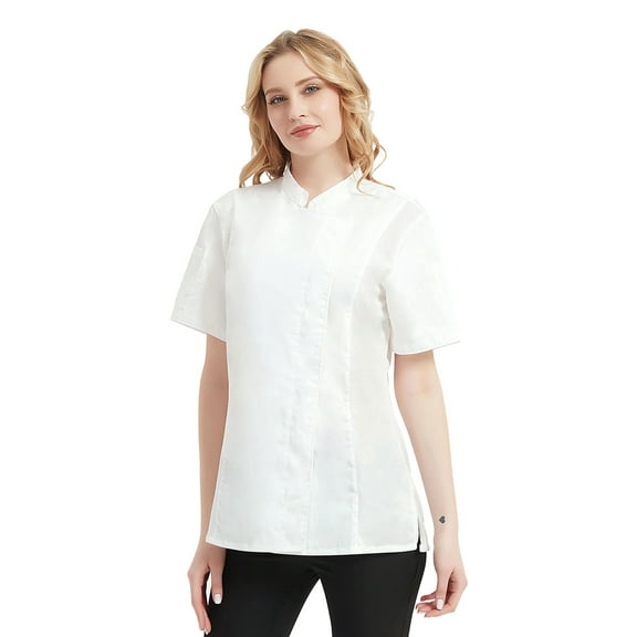 Toptie Women's Chef Coat With White Mesh Short Sleeve Chef Jacket