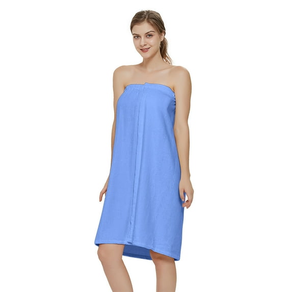 Toptie Women's Cotton Terry Spa Shower Bath Towel Wrap-Blue-S/M
