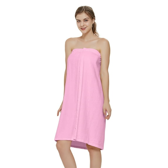Toptie Women's Cotton Terry Spa Shower Bath Towel Wrap-Pink-S/M
