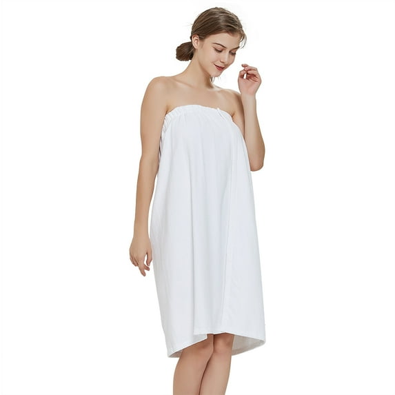 Toptie Women's Cotton Terry Spa Shower Bath Towel Wrap-White-S/M