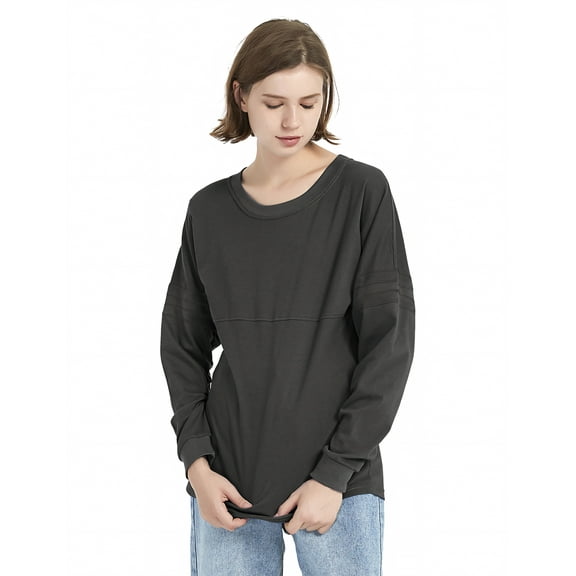 Toptie Women's Crewneck Pom Pom Pullover Jersey Youth Long Sleeve Baseball Tee Shirt Blank-Gray-S