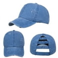 thumbnail image 1 of Toptie Women's Distressed Washed Cotton Messy High Bun Ponytail Baseball Cap, Criss Cross Ponytail Hat High Crown Dad Hat-Blue, 1 of 5