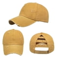 thumbnail image 1 of Toptie Women's Distressed Washed Cotton Messy High Bun Ponytail Baseball Cap, Criss Cross Ponytail Hat High Crown Dad Hat-Yellow, 1 of 5