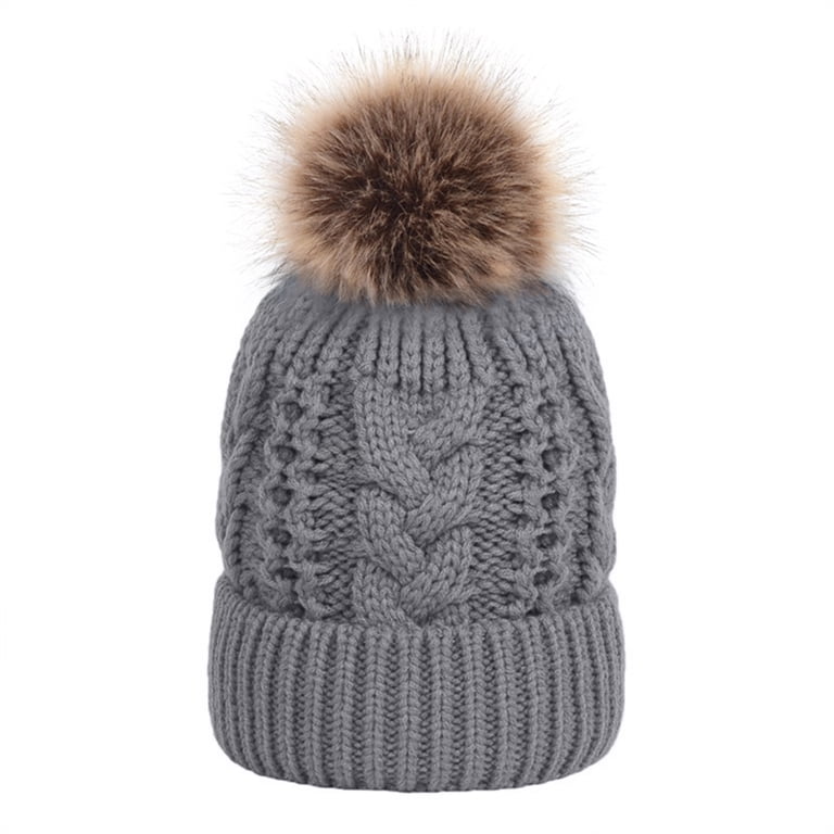 Toptie Womens Winter Fleece Lined Cable Knit Hat Faux Fur  display picture 3