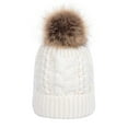 thumbnail image 1 of Toptie Womens Winter Fleece Lined Cable Knit Hat Faux Fur Pom Pom Beanie Hat-White, 1 of 7