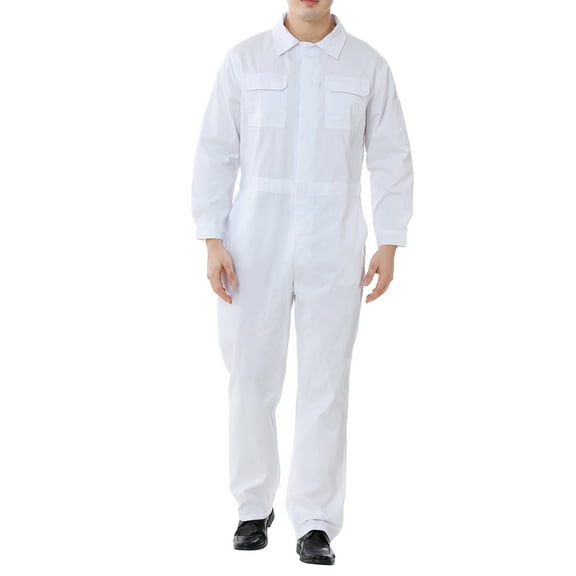 Toptie Workwear Mechanic Coverall 8.5 oz Polyester Cotton Blend Size Regular-White-L Regular