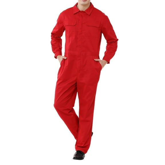 Toptie Workwear Mechanic Coverall 8.5 oz Polyester Cotton Blend Size Regular-Red-L Regular