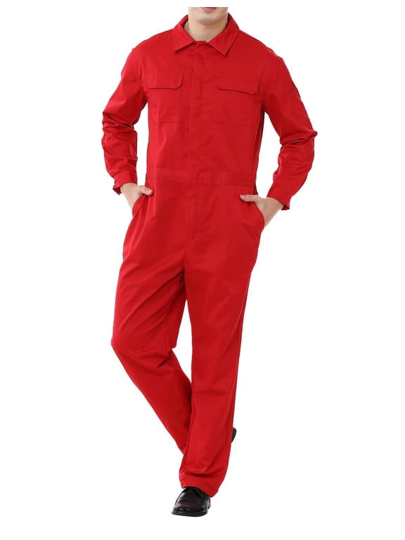 Workwear Mechanic Coverall 8.5 oz Polyester Cotton Blend Size Regular-Red-L Regular