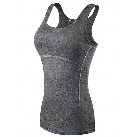 Toptie Yoga Racer Back Tank Top, Athletic Compression Tank, Junior-Grey-L