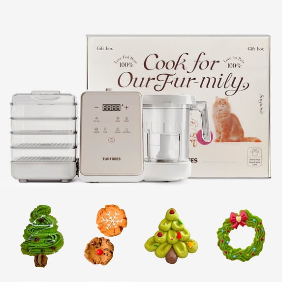 Toptrees Pet Treats Maker T1, 7-in-1 Multi-Function Blender, Steamer, Cooker, Dehydrator Gift Box Set for Dogs, Cats, Rabbits, Hamsters, Birds