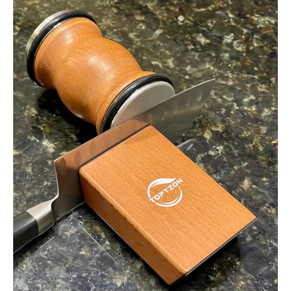 Toptzon Diamond Brown Rolling Knife Sharpener Roller Knife Sharpener Kit with 15 & 20 Degree Magnetic Angle Stand & Leather Strop Paddle Kit - Easy Sharpening for Knife (Modern Brown)