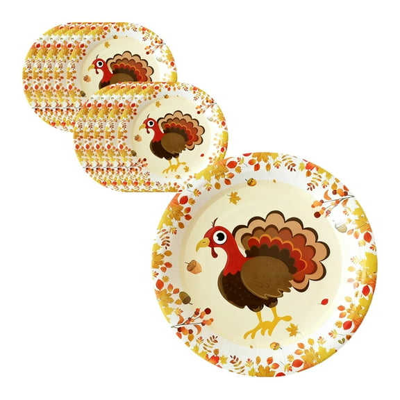 Topukaiba 10-Piece Happy Thanksgiving Tableware Set Party Supplies - Autumns Harvests Pattern Disposable Plates Perfects For Fall And Thanksgiving Dinner Bbq Picnics Multicolor A