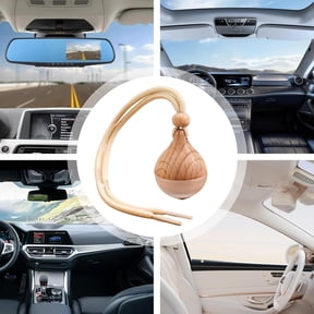 Topukaiba 2 Pack Refillable Car Air Freshener Hanging Diffuser with Natural Wooden Caps and Nylon Rope for Fragrance Oil Aromatherapy Pendant Decor for Women Men, 1.7"x1.4", Beige