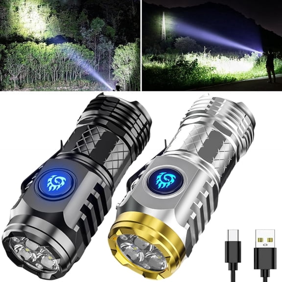 Topukaiba 2 Pcs Rechargeable Flashlights High Lumens, Small Rechargeable High Power Flashlight, Portable Zoomable Led Flash Light For Camping Hiking Emergency Silver+Black