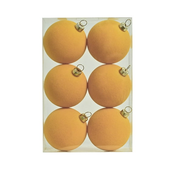 Topukaiba 6 Pcs Velvet Christmas Balls Flocked Christmas Tree Ornaments Plastic Balls Xmas Decorative Hanging Ornaments Christmas Tree Decoration 2.4 Inch Yellow