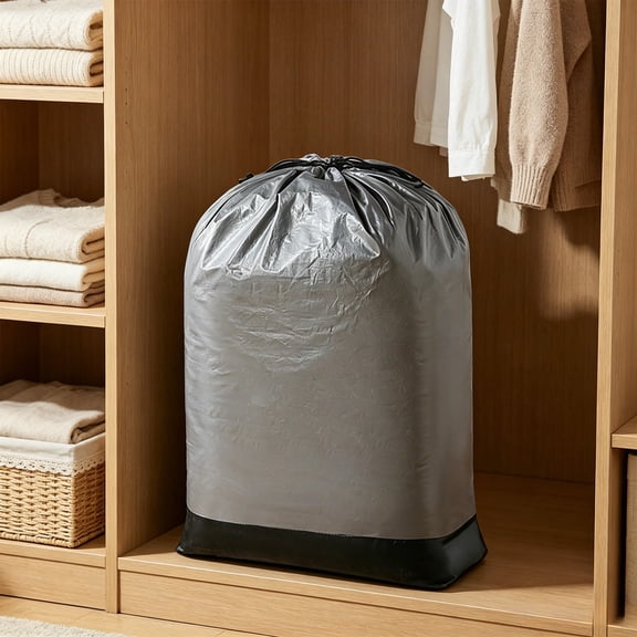 Topukaiba 80L Large Woven Storage Bag, Heavy Duty Moving Bags With Drawstring, Organizer For Quilts, Bedding, Clothes, Dorm, Travel, Silver, 39"X38"