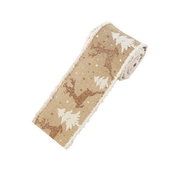 Topukaiba Christmas Snow Ribbon Car Christmas Tree Holiday Decoration Ribbon Gift Beige