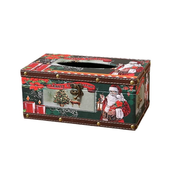 Topukaiba Christmas Wooden Tissue Box Household Bedroom Living Room Coffee Table Napkin Storage Box Restaurant Paper Box Green