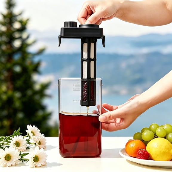 Topukaiba Cold Brew Coffee Maker, 36Oz Plastic Iced Coffee Maker, Tea Brewer With Fine Mesh Filter, Leak-Proof Portable Mason Jar Pitcher For Home Office Camping, Black, 9.25X4.68X2.75"