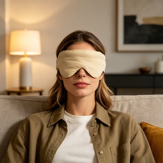 Topukaiba Cotton Sleep Eye Mask, Blackout Light Blocking for Side Sleepers, Quiet Soft Adjustable Strap, 26.77"x4.92" Travel Nap Mask, Suitable for Work Nap and Yoga,Beige,4.9x26.7in