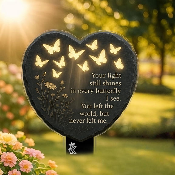 Topukaiba Flat Heart Shaped Memorial Stake With Floral Patterns, Acrylic Garden Stake Grave Marker With Butterfly & Poem For Outdoor Yard Decoration Color