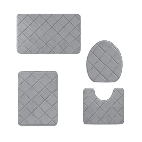 Topukaiba Foam Bath Mat 4 Set Bathroom Rugs For 4 Pcs Toilet Mats Universal Soft Comfortable Water Absorption Non-Slip Thick Machine Washable Easier To Dry Dark Gray