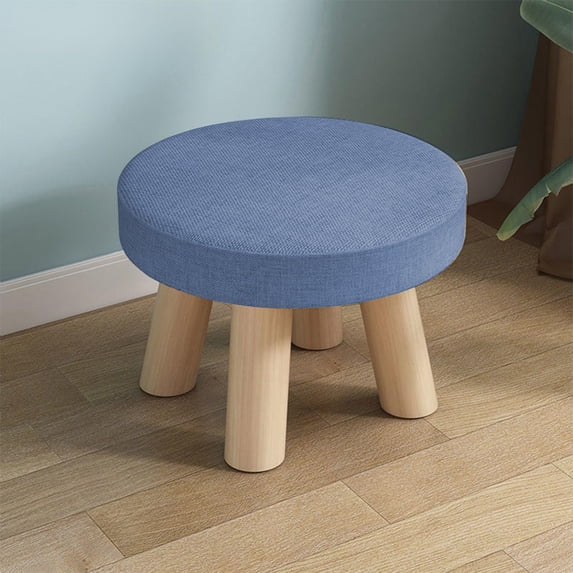 Topukaiba Round Stool Backless Counter Height Stool Solid Wood Legs Upholstered Seat Vanity Stool for Living Room Bedroom Makeup Desk Entryway Kids Stool, 10.6"x6.7", Light Blue
